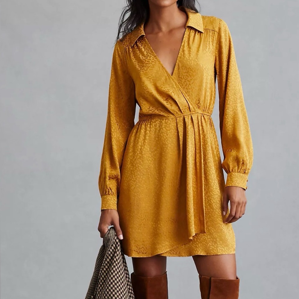 Elegant Gold Wrap Dress